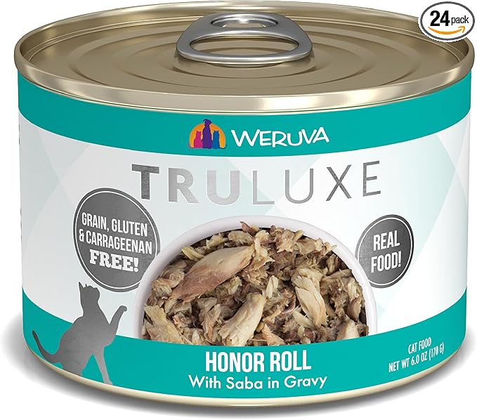 Weruva TruLuxe Cat Food, Honor Roll with Wild-Caught Saba in Gravy, 6oz Can (Pack of 24)
