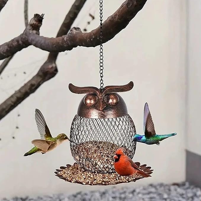 Bird Feeders for Outdoors,Vintage Metal Weatherproof | Owl-Shaped Large Capacity Bird Feeder - for Finch Bluebird Sparrow Birding Feeding Yard Deck Porch