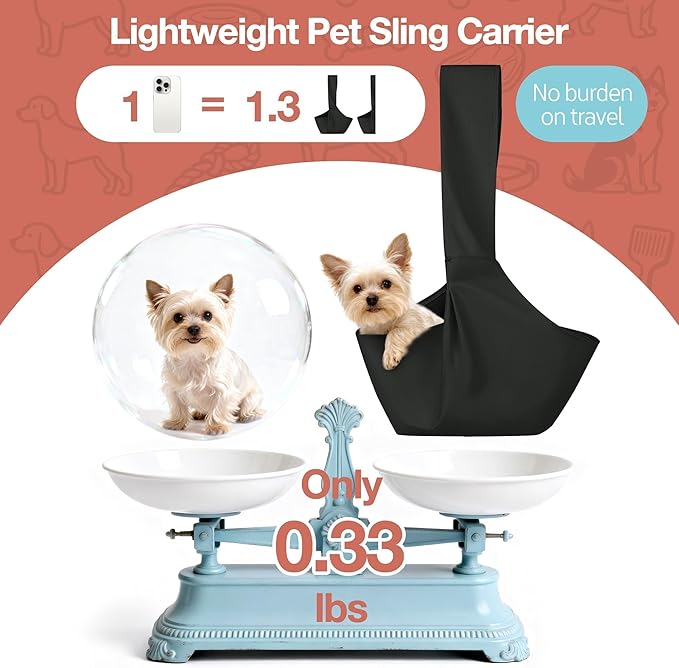 YUDODO Adjustable Dog Sling Carrier for Small Dogs Lightweight Crossbody Pet Bag with Safety Strap, Pocket Storage, Machine Washable, Comfortable Travel & Outdoor Sling up to 9 lbs Black Fashion