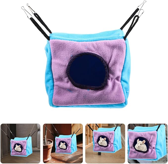 Small Animal Double-Layer Hanging Cube Hammock Cage with Cotton Nest Bed, Cozy Guinea Pig and Hamster Hideout for Ferret, Rat, Chinchilla, and Bird Cage Accessories
