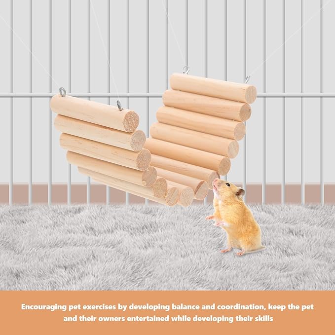 BESPORTBLE Bite-Resistant Wooden Hamster Ladder for Climbing and Exercise Easy Installation Multi-Function Natural Wood Ladder Plaything for Small Pets and Birds Cage Accessory