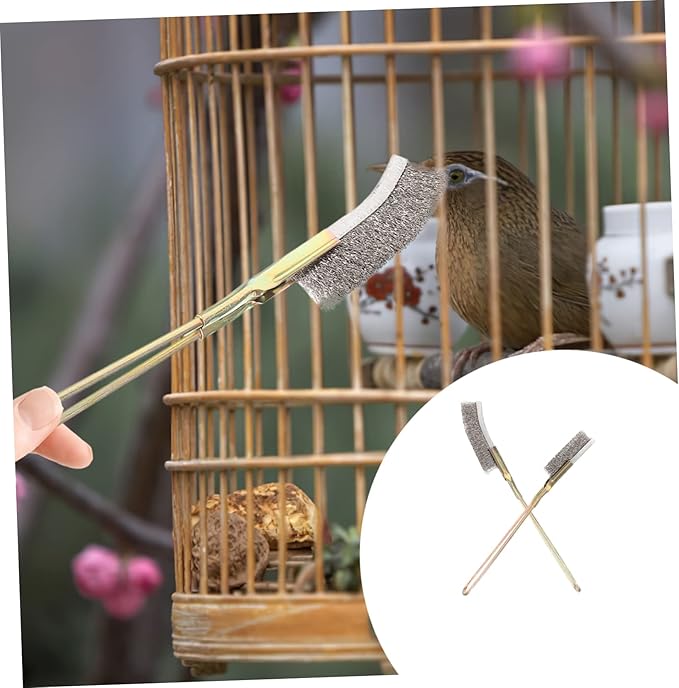 2Pcs Bird Cage Cleaning Brush Extra Long Handle Brushes for Easy Cleaning of Bird Cages Pet Cages Bird Nests Durable Scrub Brushes