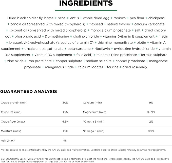 Go! Solutions Sensitivities Limited Ingredient Insect Grain-Free Dry Cat Food, Chicken-Free Kibble Made by Experts for Sensitive Stomachs & Food Allergies, for Adults, & Seniors, 12 lb Bag