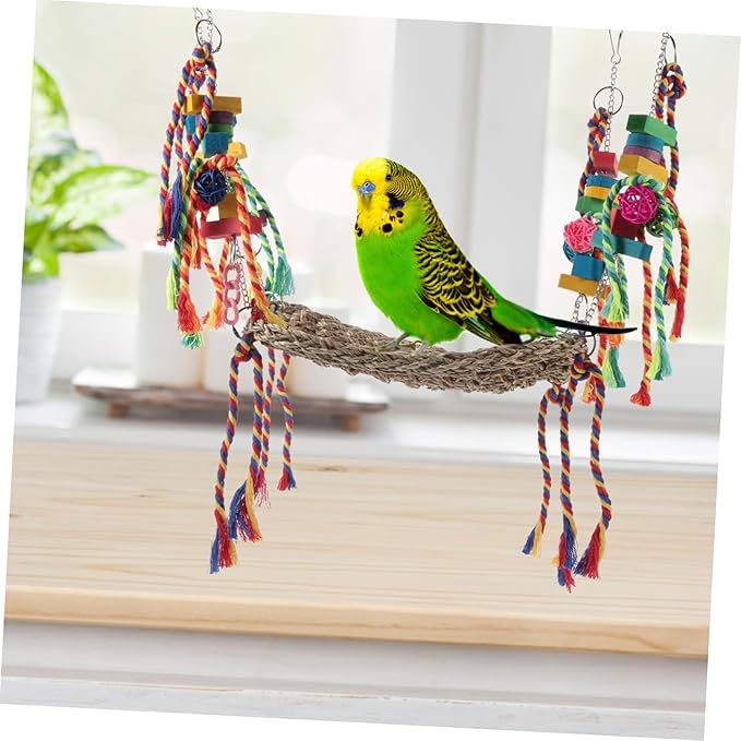 Abaodam Multifunctional Squirrel Parrot Net Hammock Natural Grass Climbing Mat for Hamsters Birds Pets Chew Decorative Bird Cage Accessory Promotes Comfort
