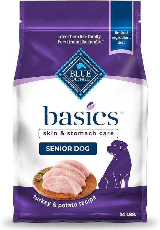Blue Buffalo Basics Senior Dry Dog Food, Skin & Stomach Care, Limited Ingredient Diet, Turkey Recipe, 24-lb Bag