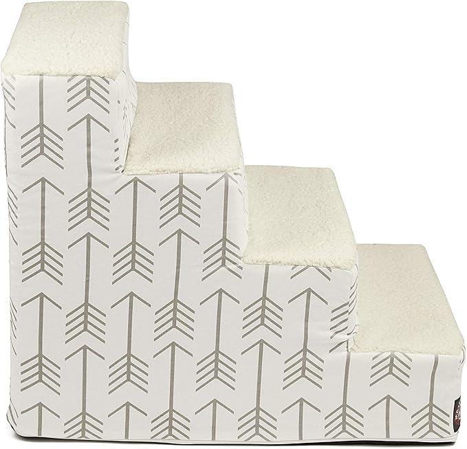 Majestic Pet Portable Pet Stairs | Soft Sherpa Steps Foam Feeling | Steps for Dogs & Cats | Dog & Cat Ramp | Indoor Only | Max Weight: up to 250 Lbs, 4 Step, Arrow White/Neutral Tan