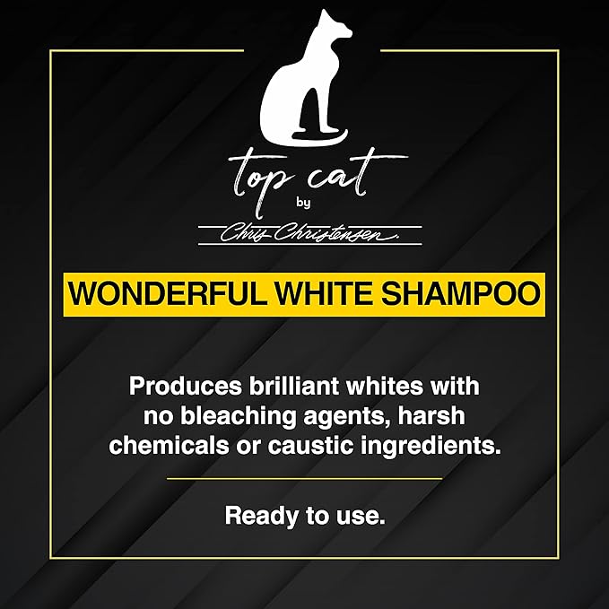 Chris Christensen Top Cat Wonderful White Shampoo for Cats, Groom Like a Professional, Corrects Yellow, Brightens All Coat Colors, Made in USA, 32 oz