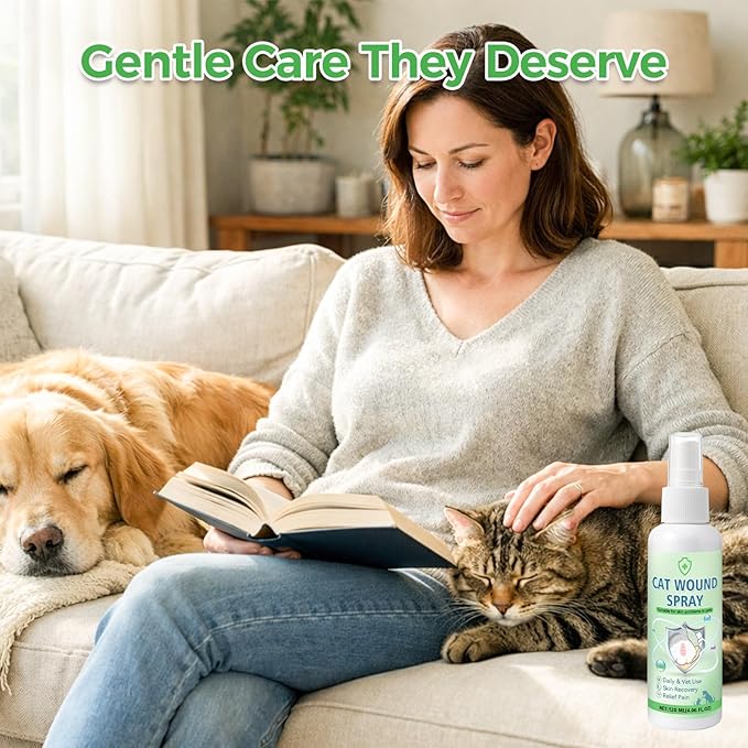 Cat Wound Spray for Dogs and Cats, Waterproof Pet Skin Care Spray for Scratches Bites Burns Redness and Minor Cuts, Gentle Dog Wound Care Formula Supports Daily Recovery and Comfort, 120ml (120ml)