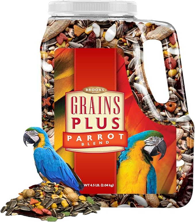Brooks Brand Grains Plus Parrot Blend, Bird Food Parrot Seed Mix, African Grey Food, Eclectus, Indian Ringneck, Quaker (4.5 lbs)