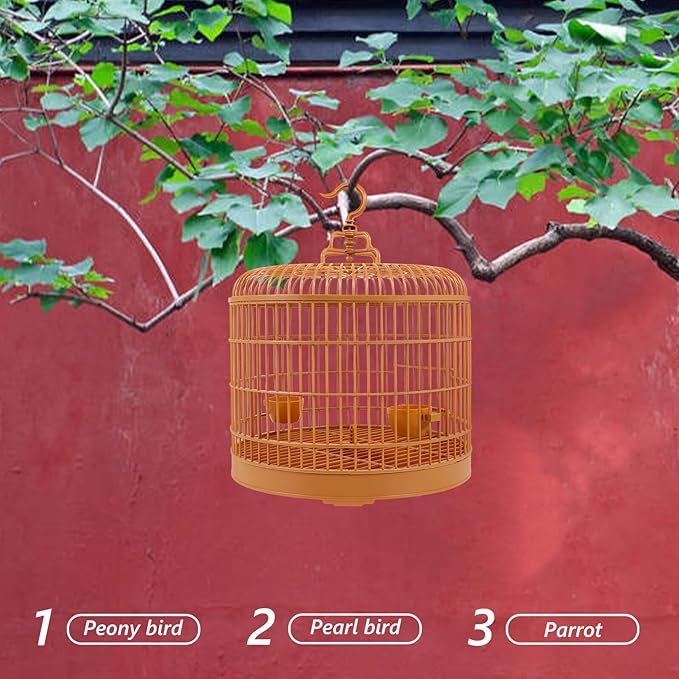 Yardwe Hanging Bird Cage for Small Parakeets and Parrots Plastic Dome Top Small Animal Cage with Handle Ornament for Pet Birds