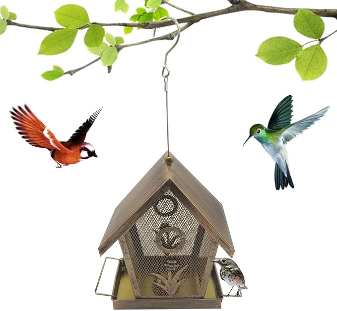 Outdoor Bird Feeder | Weatherproof Metal Large - Outdoor Small Bird Feeder with Buckle - for Backyard Deck Balcony Tree Yard Bluebird Finch Birding Feeding