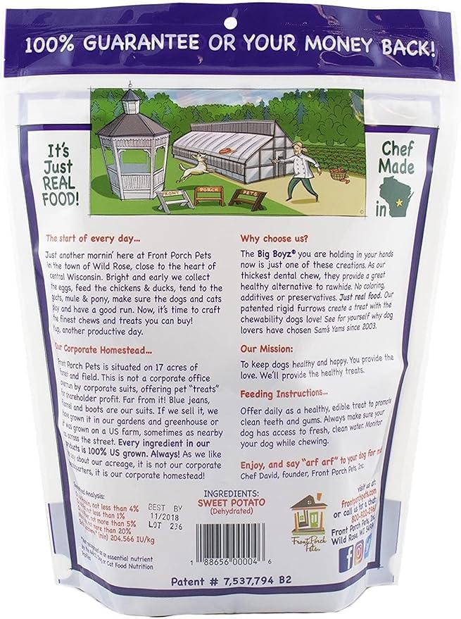 Sams Yams Sweet Potato Dog Treats, Healthy Dog Treats for Large Dogs - Sweet Potato Dog Treats Made in USA, High Fiber, Vegan Dental Chews - Big Boyz, Sweet Potato Dog Chewz, 15oz (Pack of 3)