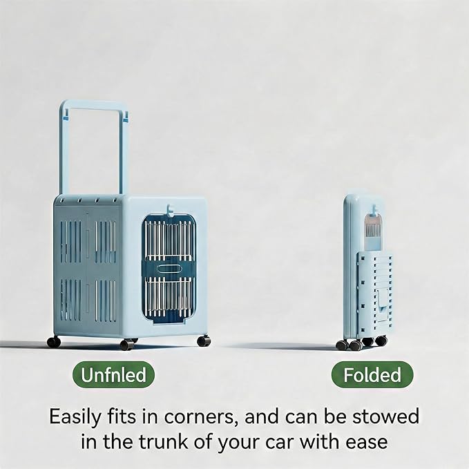 Cat Stroller, Breathable Foldable Cat Carrier with Wheels for Small Dogs and Cats, and Features a Comfortable Viewing Window Suitable for Cats Under 22 pounds (Blue)
