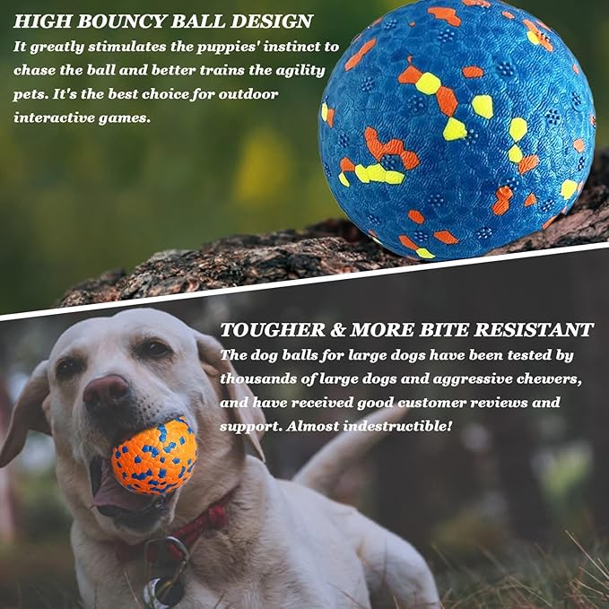 3Pack Dog Ball Toys Indestructible Float On Water Fetch Bouncy Durable Solid Rubber Ball for Puppy Small and Medium Dogs Playing Toys (3Pcs-2.55'')