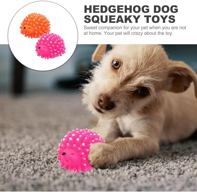 POPETPOP 2 Pcs Hedgehog Dog Squeaky Molar Toys Latex Chew Toys for Pet Teeth Cleaning and Play Durable Cartoon Pet Teething Toys 3.54X2.75X2.36In