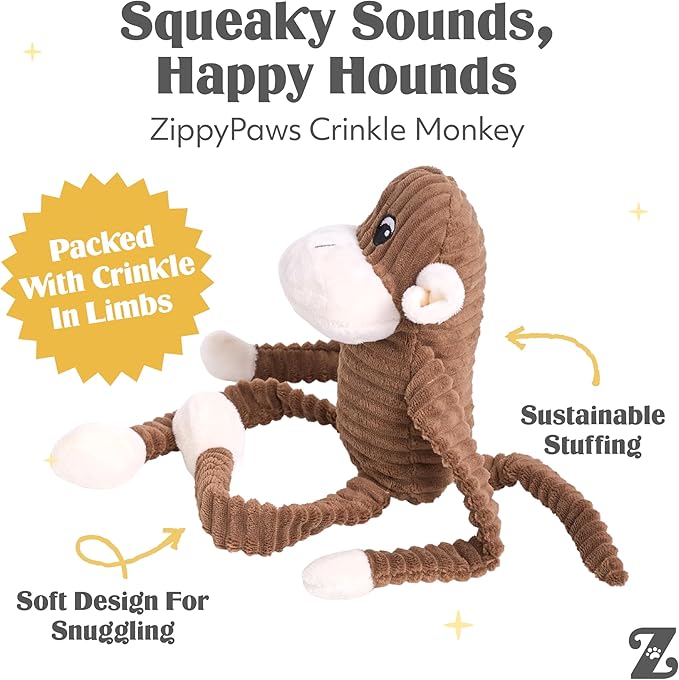 ZippyPaws Spencer The Crinkle Monkey, Large