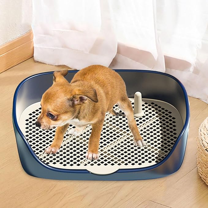 Pet Dog Toilet Puppy Training Potty Tray Portable for Cat Training Pad Holder with Protection Wall Litter Box Trainer Corner- Blue S