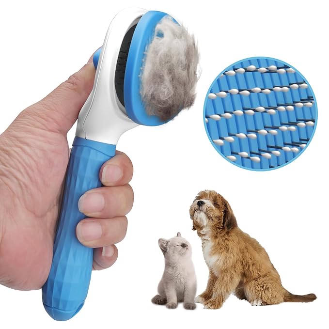 Slicker Dog Brush for Shedding,Self Cleaning Cat Brush,Skin Friendly Cat Brushes for Indoor Cats Massage Grooming,Dog Deshedding Brush for Long&Short Haired Dogs Loose Fur Hair Removal Blue
