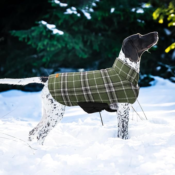 Kuoser Waterproof Dog Coat, Reversible Dog Jacket for Large Dogs, Adjustable Durable Doggie Winter Coat for Groowing Puppies Warm Puppy Cold Weather Apparel, Green L