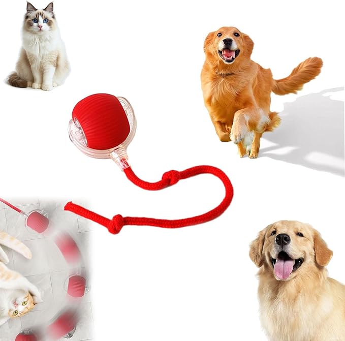Smart Motion Pet Ball V2, Smart Interactive Rolling Pet Ball, Automatic Obstacle Avoidance ＆ Quiet Cat Toy with a Long Tail, The Ultimate Boredom-Buster for Both Cats and Dogs (Red)