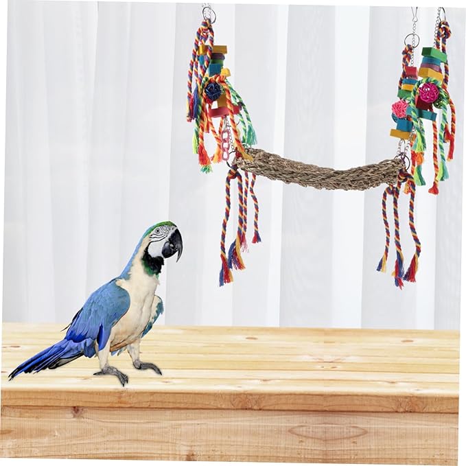 HANABASS Decorative Bird Hammock for Parrots Chinchillas and Hamsters Chew Toy with Natural Grass Net Design for Climbing and Swinging Bird Cages