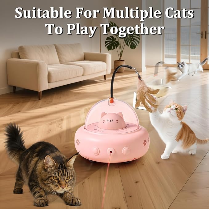 Laser Cat Toy, 3 in 1 Interactive Toy for Cats, Rechargeable Wand and Chasing Interactive Pet Toy for Bored Indoor Cats Kittens 3 Extra Replaceable Teaser Wand Heads