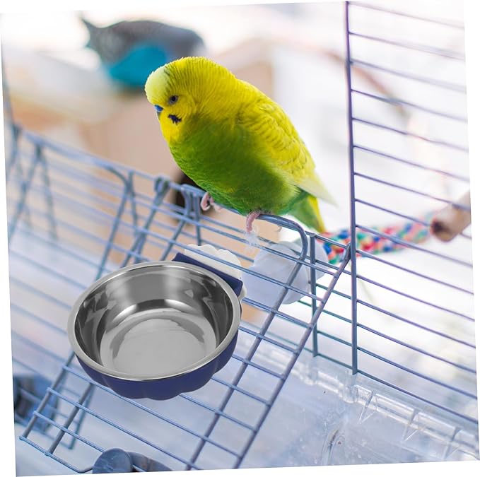 Stainless Steel Bird Feeding Bowls with Clamp Holder Parrot Food and Water Dish Easy to Clean Accessory for Bird Cages for Small Animals