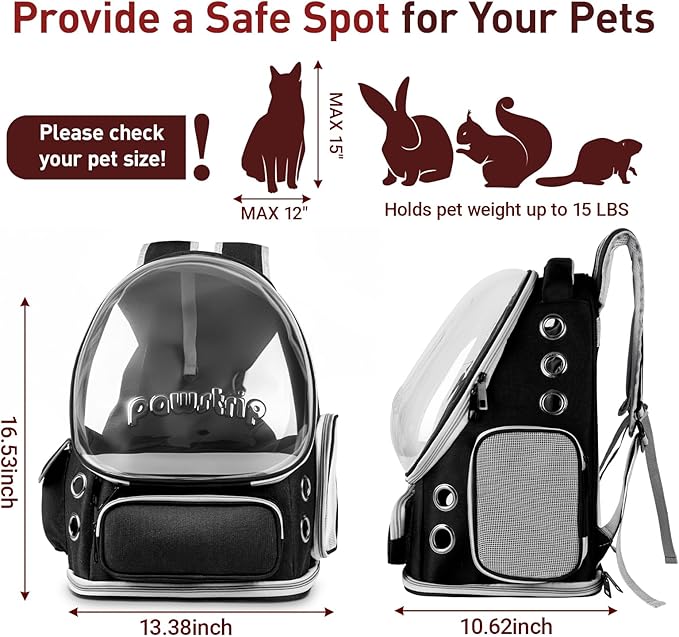 Cat Backpack Carrier with Large Space Bubble Window, Airline Approved Breathable Pet Carrier for Small Dogs Cats up to 15lbs, Foldable for Travel Hiking & Outdoor Use