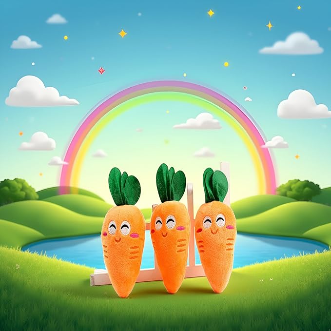 3Pcs Orange Soft Puppy Pet Supplies Cute Carrot Plush Chew Squeaker Sound Squeaky for Dog Cat Birthday Xmas Gifts, Squeak