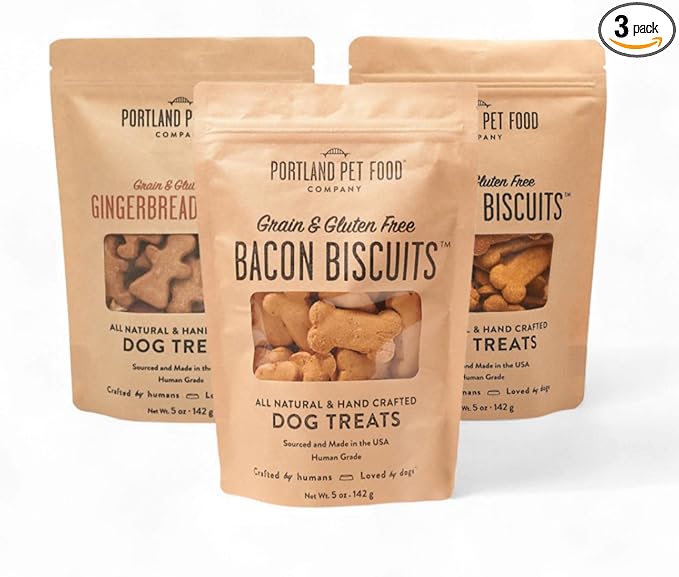 Portland Pet Food Company Natural Dog Treats Variety Pumpkin Gingerbread & Bacon Dog Biscuits - Grain-Free, Human-Grade Healthy Training & Snacks - Puppy, Small, Large Breed - Made in the USA - 3 Pack