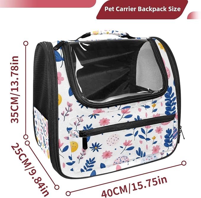 Rabbits Eggs Flowers Leaves Pet Cat Backpack Carrier for Kitty Small Dog, Ventilated Pet Carrier Bag for Car, Walking, Hiking, Outdoors