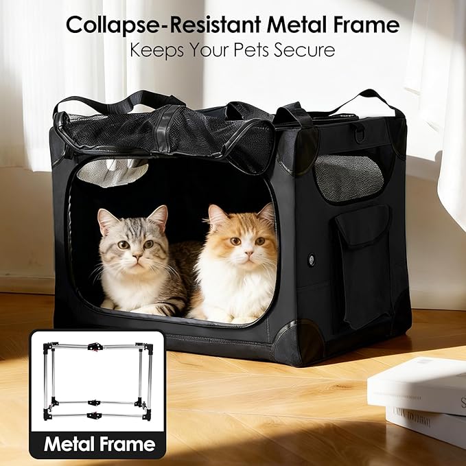Extra Large Cat Carrier for 2 Cats, XL with Removable Divider, Foldable Soft-Sided Pet Carrier with Storage Tote, Portable Travel Crate for Large Cats, for Car & Home Use, 24" x 17" x 17"
