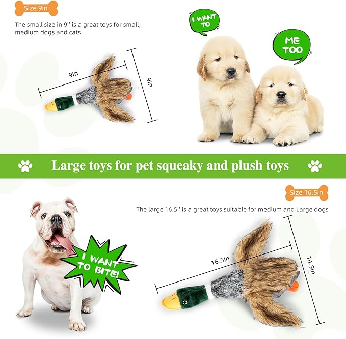 wangstar Squeaky Dog Toy for Puppy Dogs Toys to Keep Them Busy Mallard Duck Stuffed Dog Toys for Medium Small Dogs, 9" Wild Duck
