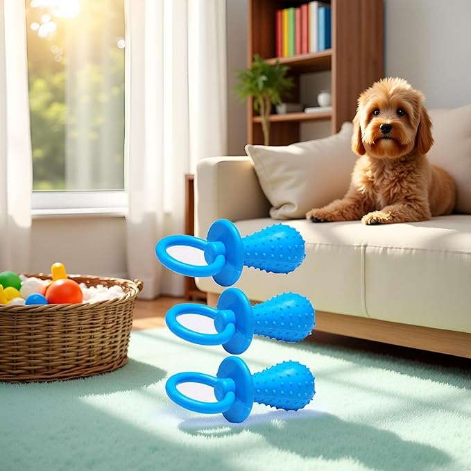 3Pcs Blue Dog Pacifier Chew Toys, Mini Bite Resistant Bell Shape Rubber Pacifier Pet Dog Puppy Molar Chew Training Toy, Puppy Pacifier,Bell Chewing Playing Training Toys