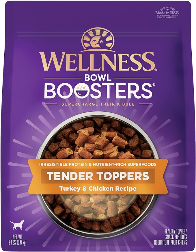 Wellness Bowl Boosters Tender Toppers Dog Food Topper for Small, Medium, and Large Breeds, Grain Free, Natural, Turkey and Chicken Recipe, 2 lb Bag