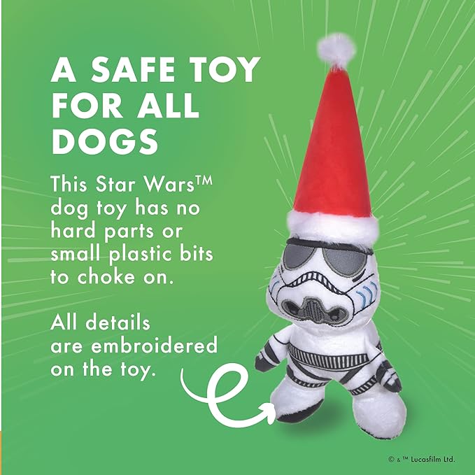 STAR WARS Dog Toy Storm Trooper Toy for Holidays | Santa Storm Trooper Dog Squeaky Toy Dog Chew Toy | Holiday Dog Toy Plush Toys | 6 Inch Small Dog Toy, (FF19330)