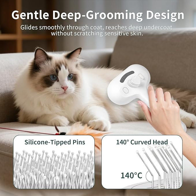 Steam Cat Brush for Shedding, 3-in-1 Self Cleaning Grooming Brush for Dogs & Cats, USB Rechargeable, Hair Removal Comb with Anti-Static Mist, for Long & Short Haired Pets, White