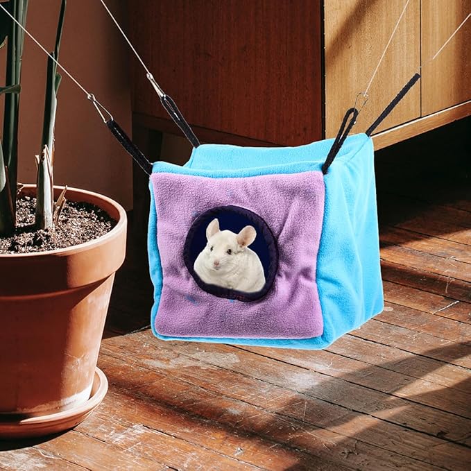 Beaupretty Small Animal Double-Layer Hanging Cube Hammock Cage with Cotton Bed, Warm Hideout for Hamsters, Squirrels, Sugar Gliders, and Birds, Cage Accessory for Small Pets