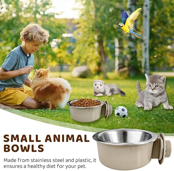 2Pcs Pets Lightweight Stainless Steel Bowl,Removable Stainless Steel Pet Hanging Food Water Feeder Bowl for Puppy Dog Cat Rabbit Ferret Bird Gunea Pigs (Large)