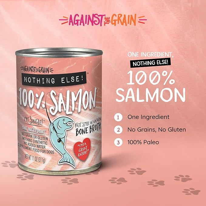 Evanger's Against The Grain Nothing Else! 100% Salmon Dog Food – 12 Count, 11 oz Each – Single-Ingredient Meatball Texture in Natural Broth – Wet Dog Food – Grain & Gluten Free