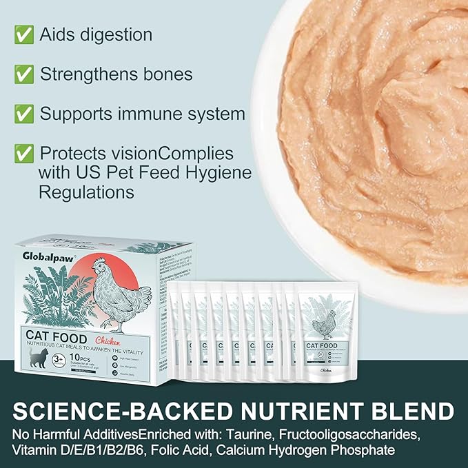 Lickable Creamy Cat Treats for Adult & Senior Cats, Premium Wet Pet Food Delectables Bisque for Cats Dogs Chicken Recipe Protein-Rich - (Pack of 10) 2.8 oz Pouches (Wet Cat Food Pack of 10)