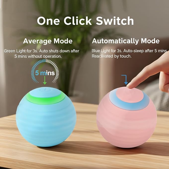 Interactive Cat Toy Ball Set, Indoor Mobile Cat Toy Ball with LED Light, Smart Pet Ball, Automatic Intelligent Rolling Ball Electric Chase Toy, USB Rechargeable - 2PACK