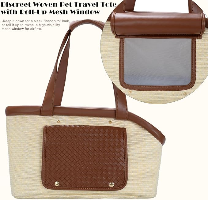 Luxury Dog Purse Carrier for Small Dogs Cats, TSA Airline Approved Puppy Kitten Carrier Soft-Sided Travel Tote Bag Up to 10lbs(14.17'' L x 7.09''W x 8.66''H)