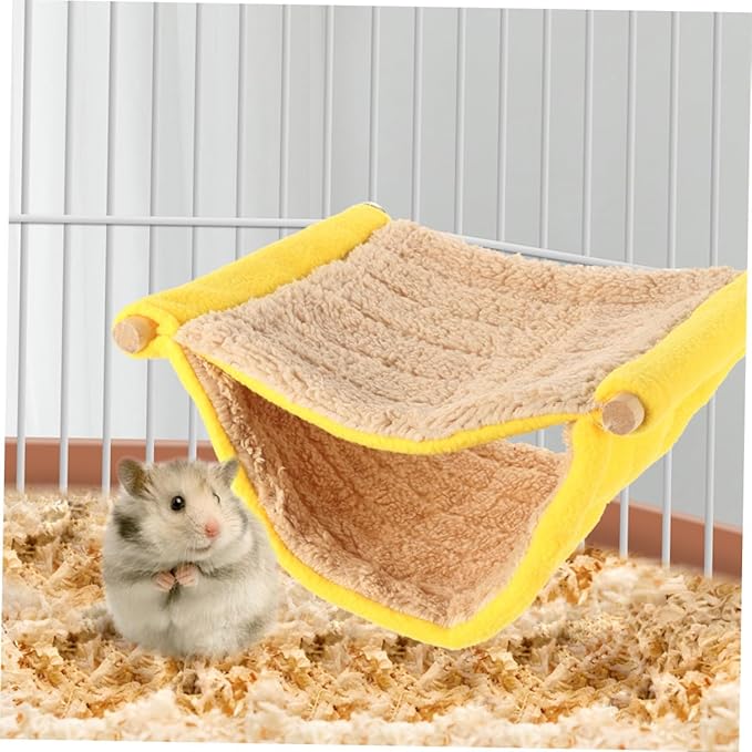 Sosoport Small Animal Hammock Dual Layer Hanging Plush Sleeping Nest for Hamster Bird Cage Rat Ferret Bed Yellow Comfortable Pet Cage Accessory