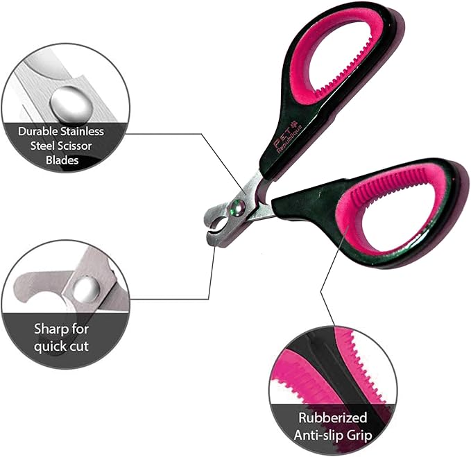 Cat Nail Clippers by Pet Republique – Professional Stainless-Steel Nail Clipper for Cats, Kittens, Hamster, Rabbits, Birds, & Small Breed Animals Claw Trimmer (Black+Pink)
