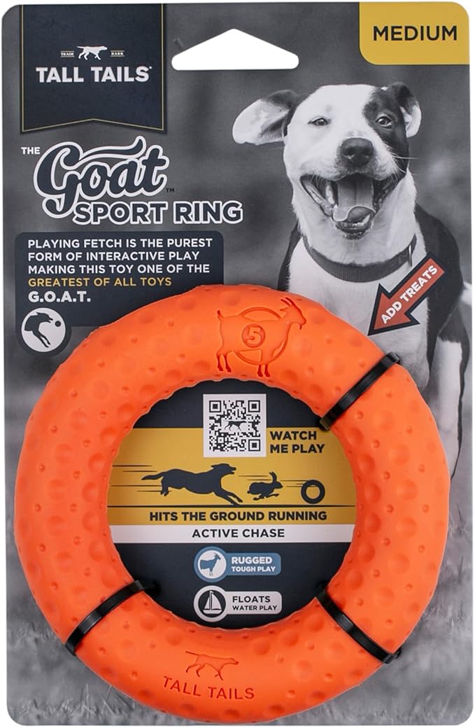 Tall Tails G.O.A.T. Greatest of All Toys Sport Fetch Ring Toy for Dogs, Medium