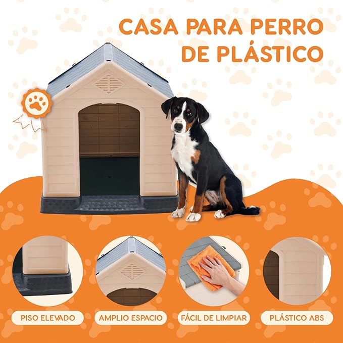 Plastic Dog House - Durable Dog House for Small Medium Large Dogs with Raised Floor and Vents - Ventilate - Easy Clean and Assemble Dog Kennel