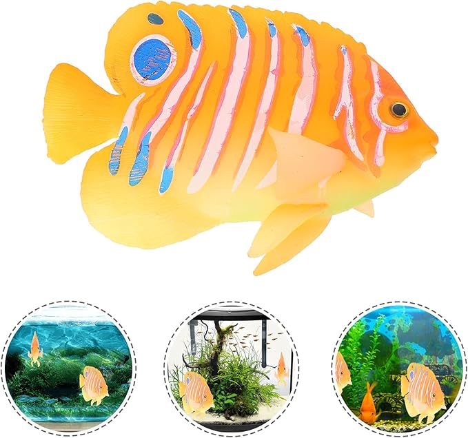 Ipetboom Silicone Artificial Angelfish Aquarium Fish Tank Decoration Floating Simulation Fish Ornament for Tropical Aquatic Landscaping 3.5X2.6X1.2 Inch