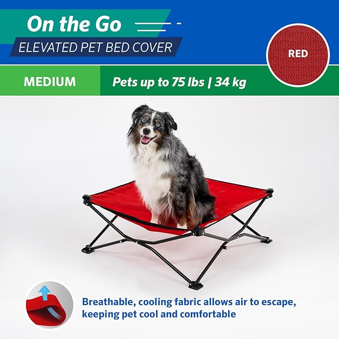Coolaroo On The Go Cooling Elevated Dog Bed Replacement Cover, Portable for Travel & Camping, Collapsible for Storage, Medium, Red