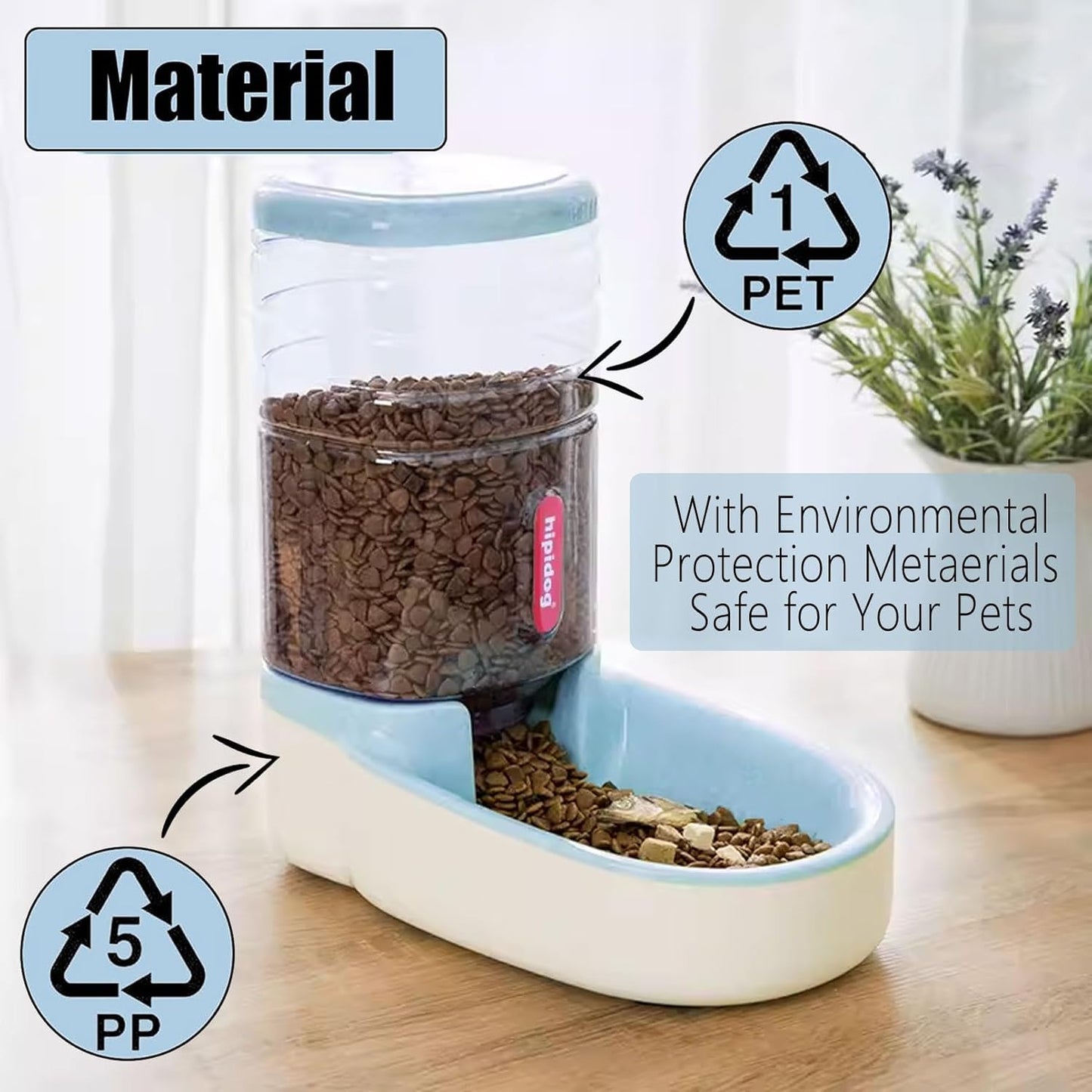 kathson Automatic Cat Feeder 1 Gallon Gravity Dog Food Dispenser Large Capacity Self Feeding Pet Food Bowl for Puppy Kitten Rabbit Blue